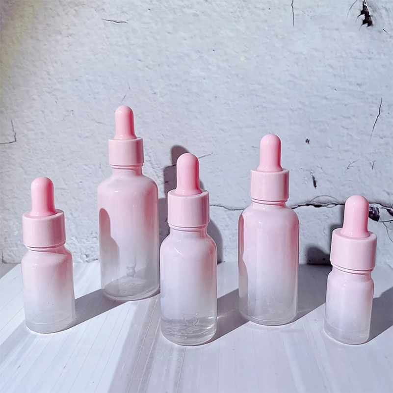 5 Pieces Glass Dropper Bottle With Pipette 5ml 10ml 15ml 30ml 50ml Empty Glass Bottle Essential Oil Dropper Bottle With Pink Cap