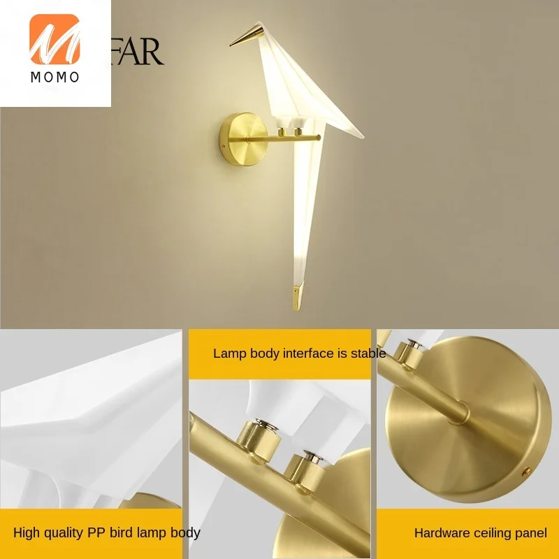 

Nordic Lamps Bedroom Bedside Bird Wall Lamp Hotel Designer Post-Modern Lamp Paper Crane Wall Lamp Home Decoration