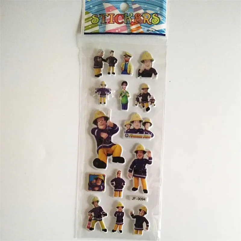 Pegatinas de dibujos animados para habitaciones educativas de ni&ntilde;os, etiqueta de cuaderno 3D para decoraci&oacute;n del hogar, cami&oacute;n de bomberos, bombero, Sam, 6 uds.-5