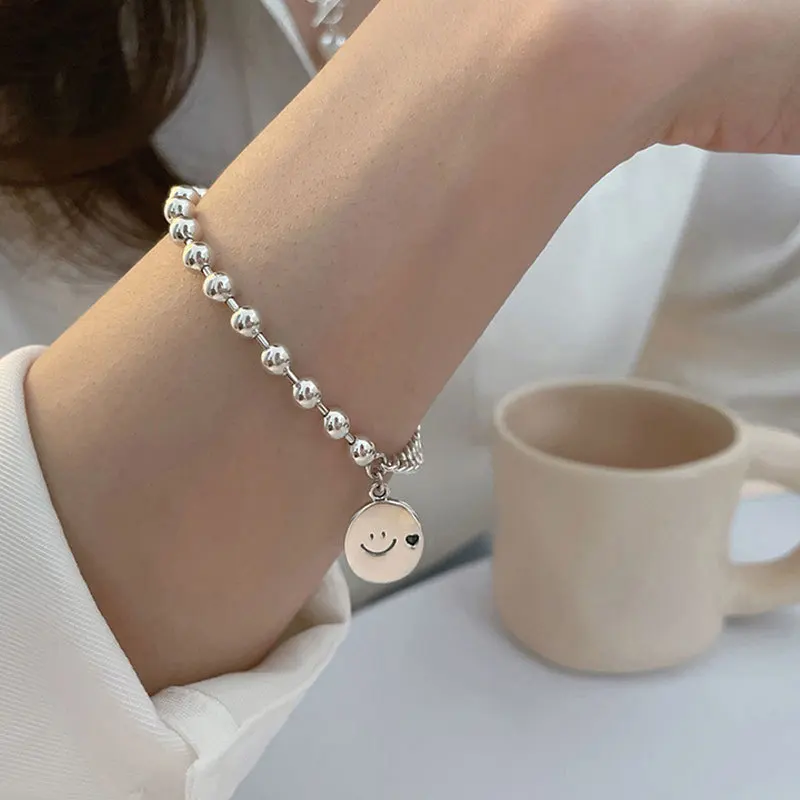 

Korean Smiley Face Pure Silver Honey Bracelet Girl Simple Ins Niche Design 2021 New Cold Style Hand Accessories