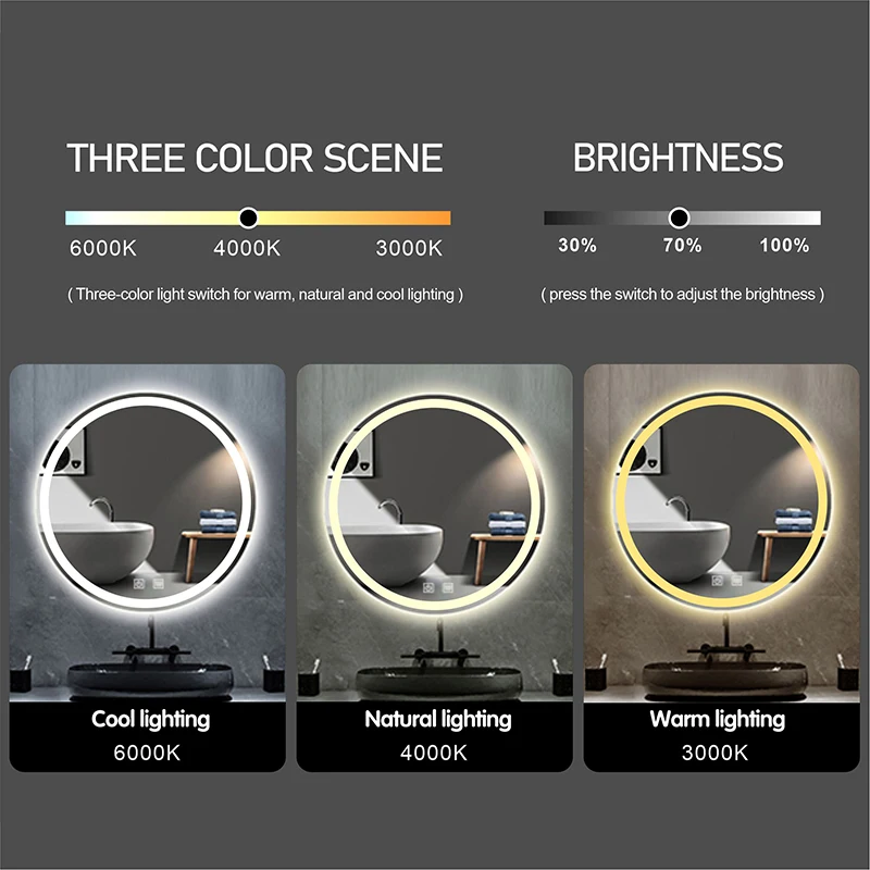 Дропшипинг Smart LED ванная комната макияж зеркало Регулируемый Теплый натуральный