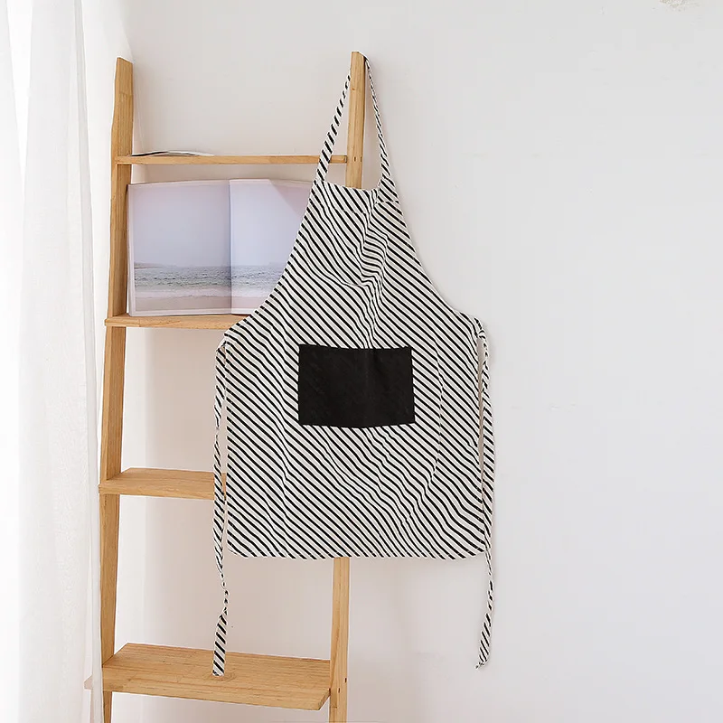 

Polka Dot Striped Cotton and Linen Simple Large Apron 5 ok