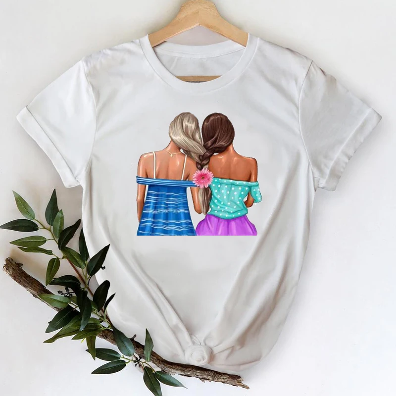 

T-shirts Women 2021 Elegant Ladies Cute 90s Cartoon Sister Friends Clothes Stylish Tshirt Top Lady Print Sweet Tee T-Shirt