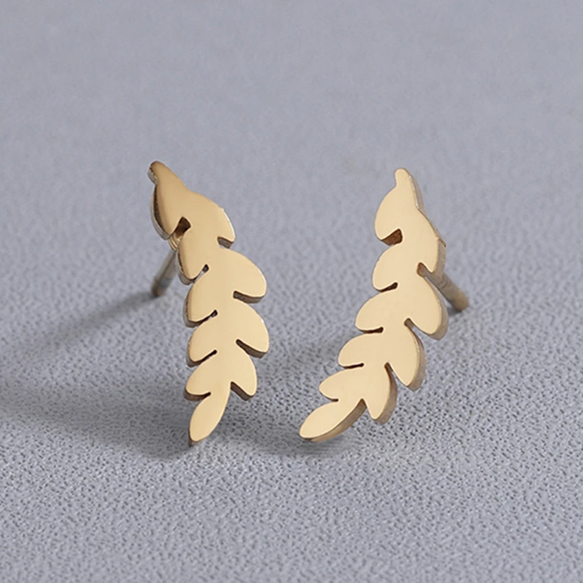 Kinitial Stainless Steel Olive Branch Leaf Stud Earrings for Women 2019 Boho Earring Vintage Fashion Statement Party Jewelry | Украшения и