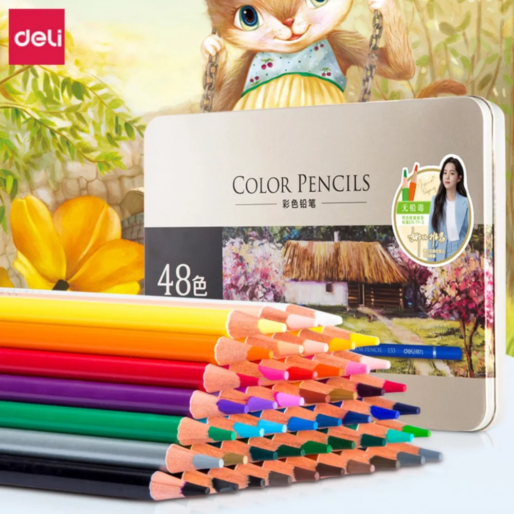 

Deli Colored Pencils 48/72 Colors Professional Oily Color Pencil Set Wood Watercolor Drawing Colored Pencil School Art Supplies