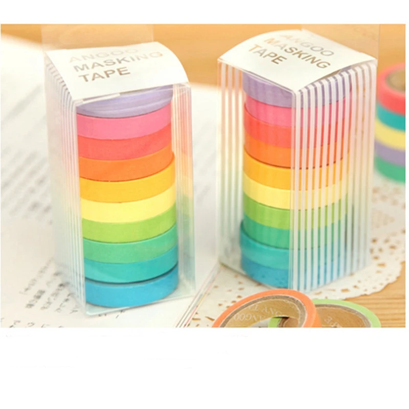 

10 Rolls Decorative Washi Tape Masking Paper Set & 2 Pcs Tape Dispenser (Not Included Masking Tape) Beige