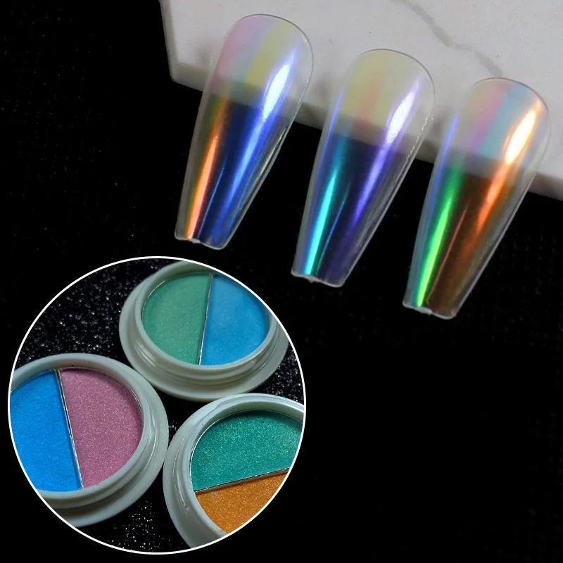 Зеркальный порошок Авроры прозрачный блеск для ногтей два цвета неоновый