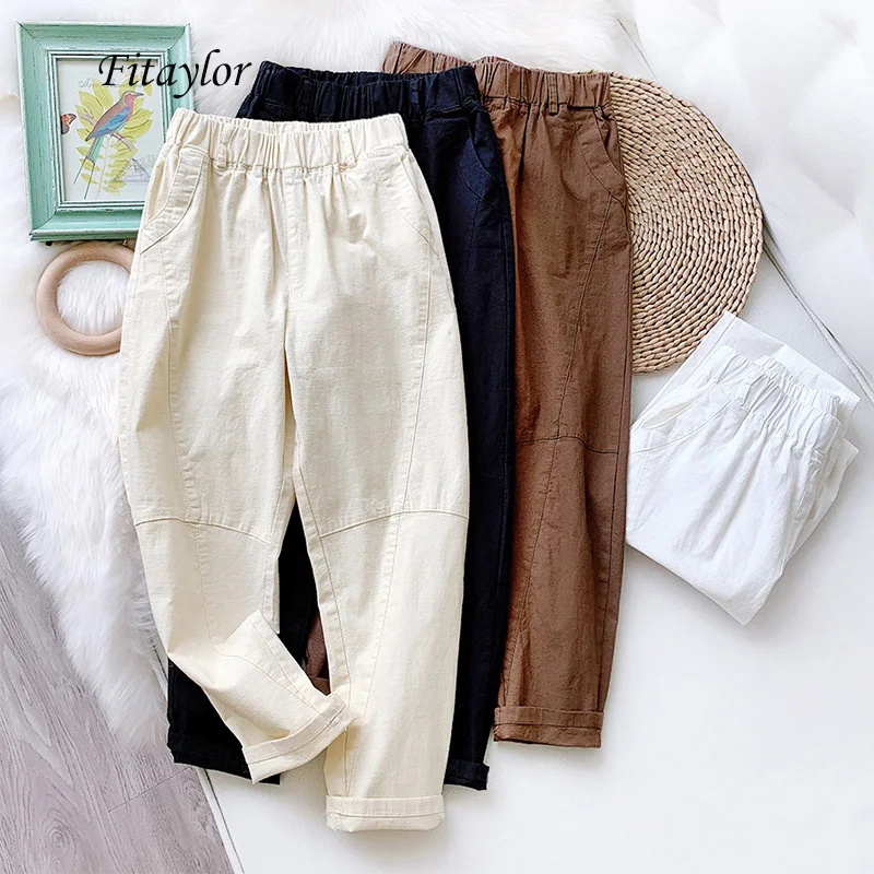 Брюки-султанки женские летние из хлопка и льна с высокой талией | Женская одежда