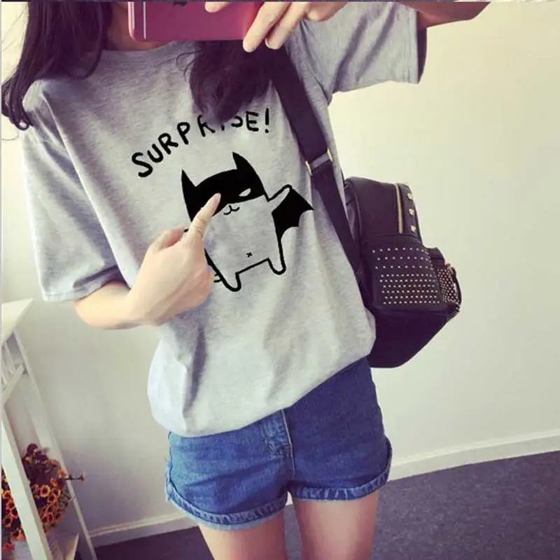 

T shirt women 2019 new summer letter cat animal print short-sleeve women's T-shirt loose cheap clothes tshirt vestidos