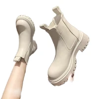 chunky boots fashion 2021 new platform women ankle female sole pouch ankle botas mujer round toe slip on botas altas mujer