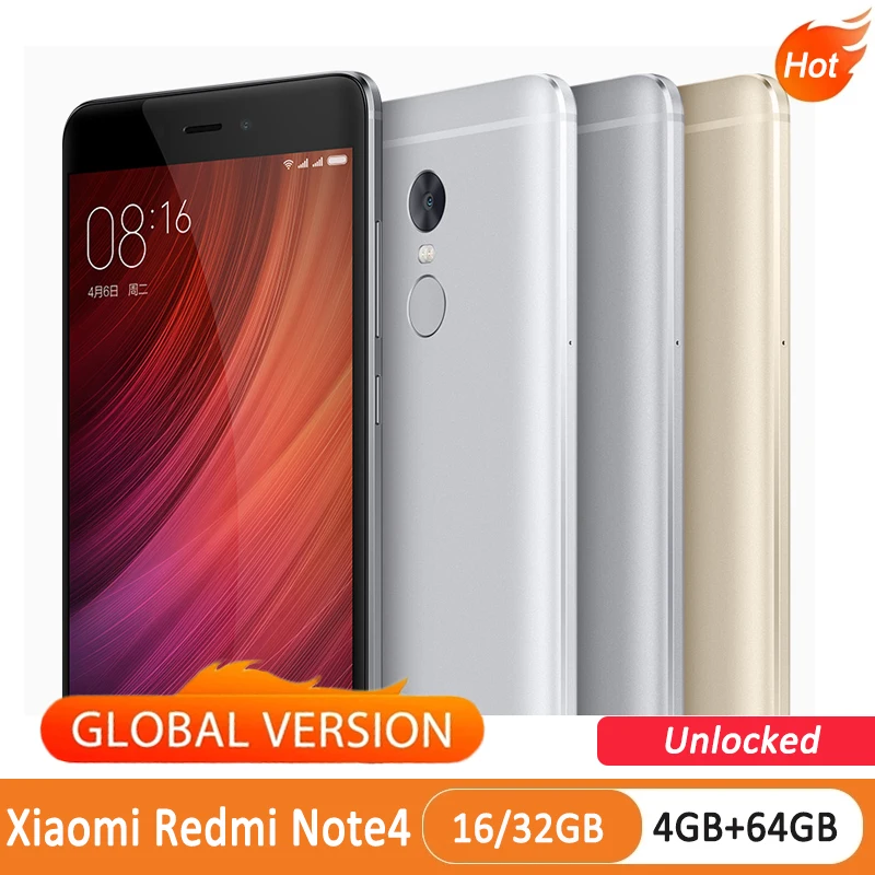 

Unlocked Xiaomi Redmi Note 4 Smartphone 3GB/32GB 13MP Rear Camera 5.5inch Screen 4100mAh Battery Cellphone Refurbish Phones