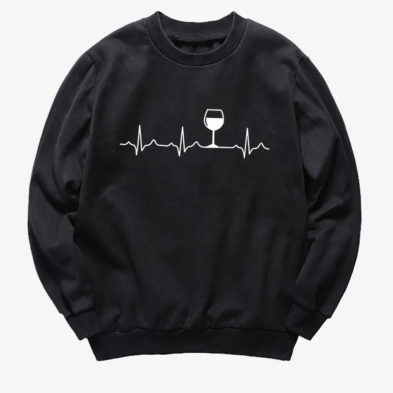 

Heartbeat Wine Printed Hoodies Women Fleece Long Sleeve O Neck Loose Sweatshirt Girls Women Hoodie Pullovers Winter Autumn