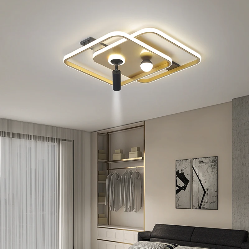 

Modern Led Chandelier Lights For Living Bedroom Study Room Lighting Gold Black Lamps Fixtures Dimmable With spotlight lustre