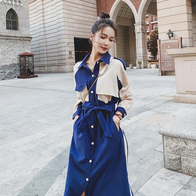 

Shirt dress women's medium length long sleeve spring 2021 new multi panel contrast French design bottomed skirt