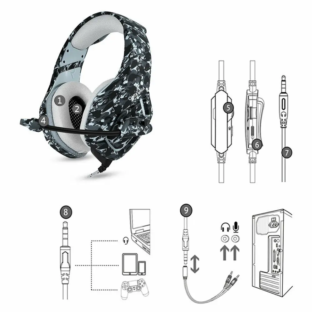 K1 игровая гарнитура PS4 casque Over Ear стерео наушники с гарнитурой микрофоном для Xbox One