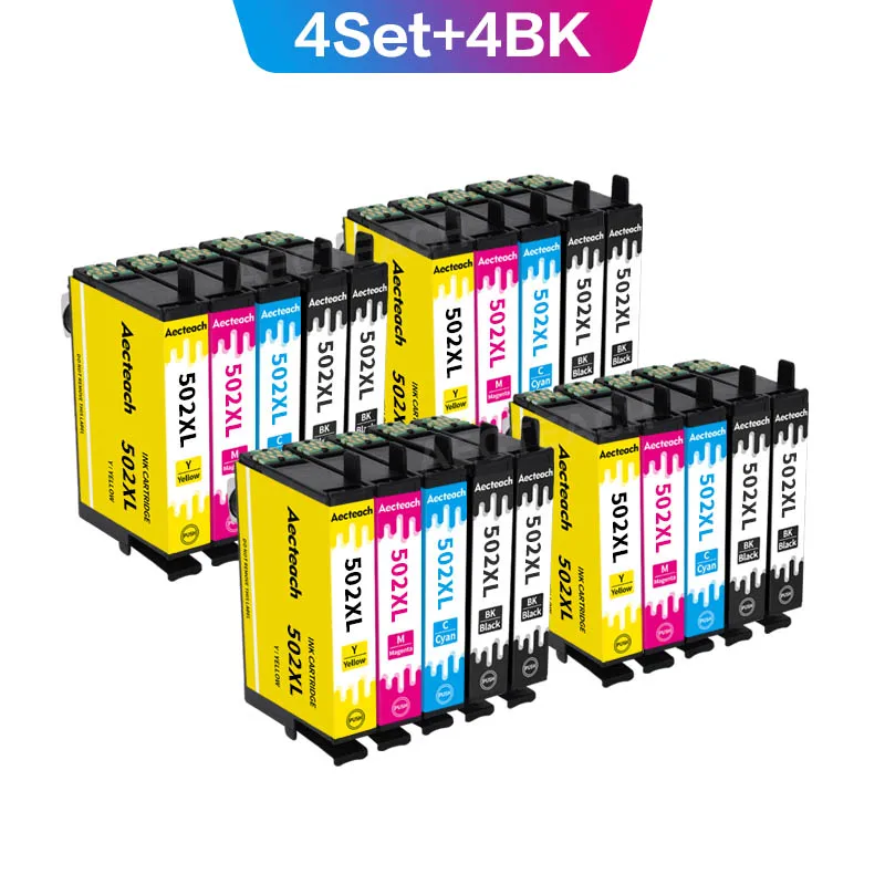 

Aecteach For Epson T502 T502xl 502 XL E502XL Ink Cartridge Expression Home XP-5100 XP-5105 WorkForce WF-2860DWF WF-2865 printers