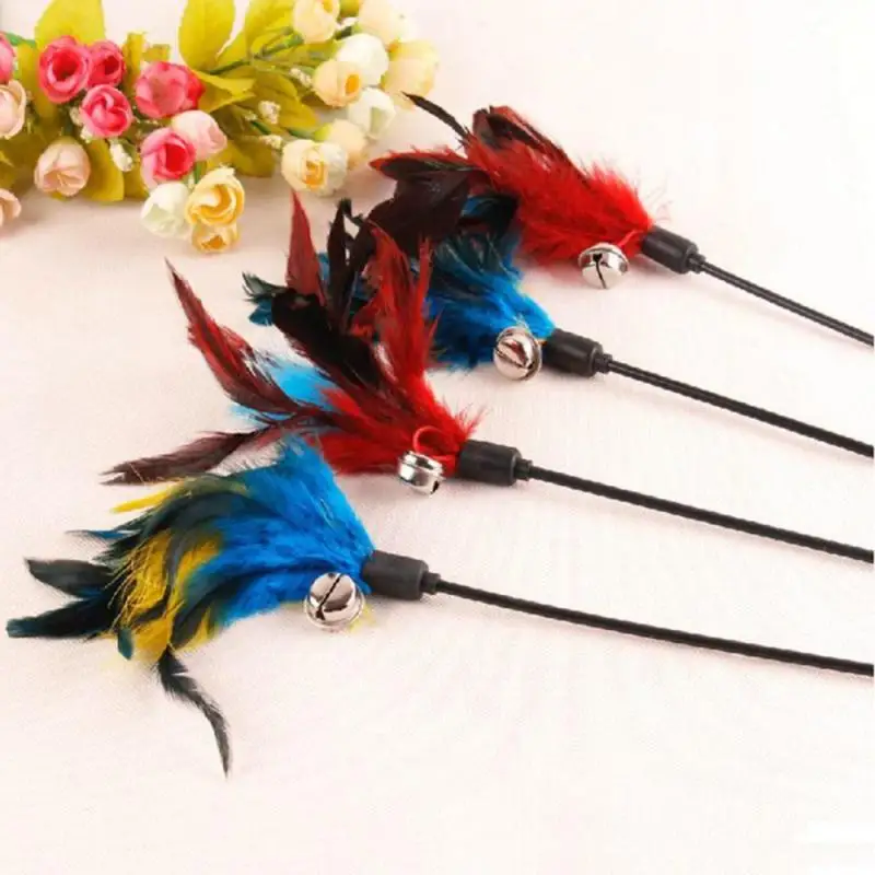 

Funny Kitten Cat Teaser Interactive Toy Rod with Bell and Feather Toys For Cats Teaser Interactive Toy Rod Pet Cats toys Stick