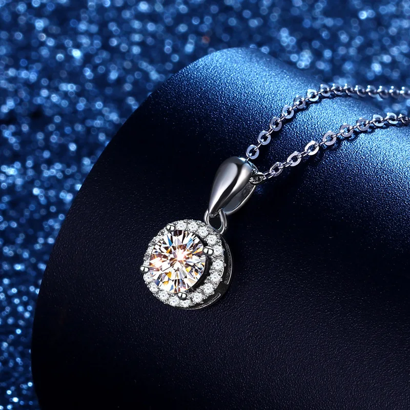 

inbeaut 925 Silver Round Excellent Cut 0.5-1 ct Good Quality Pass Diamond Test Moissanite Pendant Necklace Classic Wedding Chain