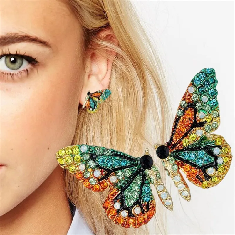

Butterfly Wings Earrings Rhinestones Needles Fashion Joker Personality Stud Earrings