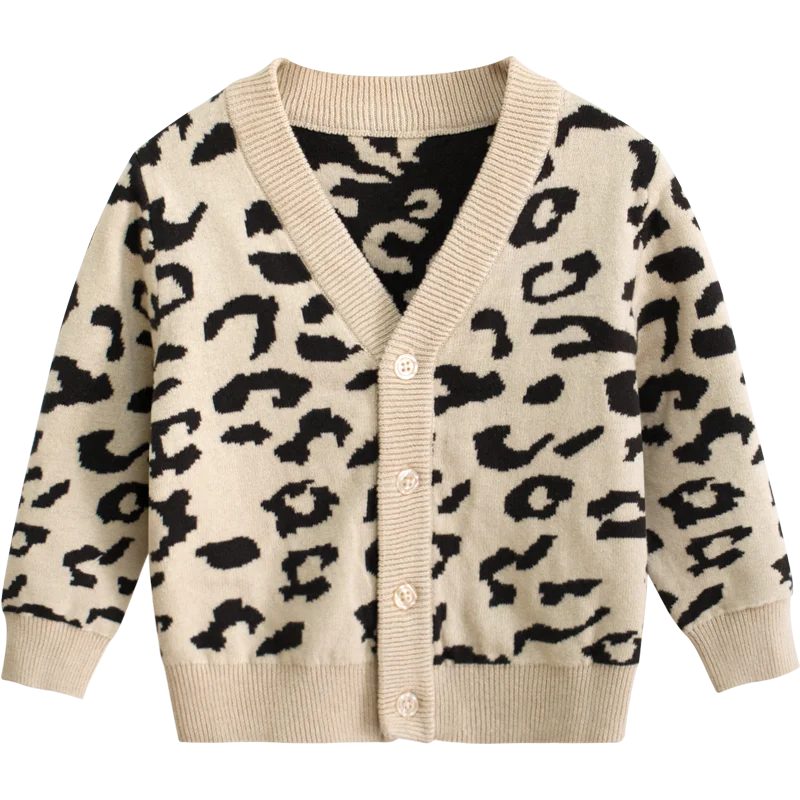 Детский вязаный свитер с леопардовым принтом куртка v-образным вырезом и
