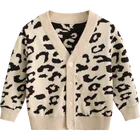 Детский вязаный свитер с леопардовым принтом, куртка с v-образным вырезом и длинными рукавами, кардиган для мальчиков и девочек, детская осенне-зимняя верхняя одежда