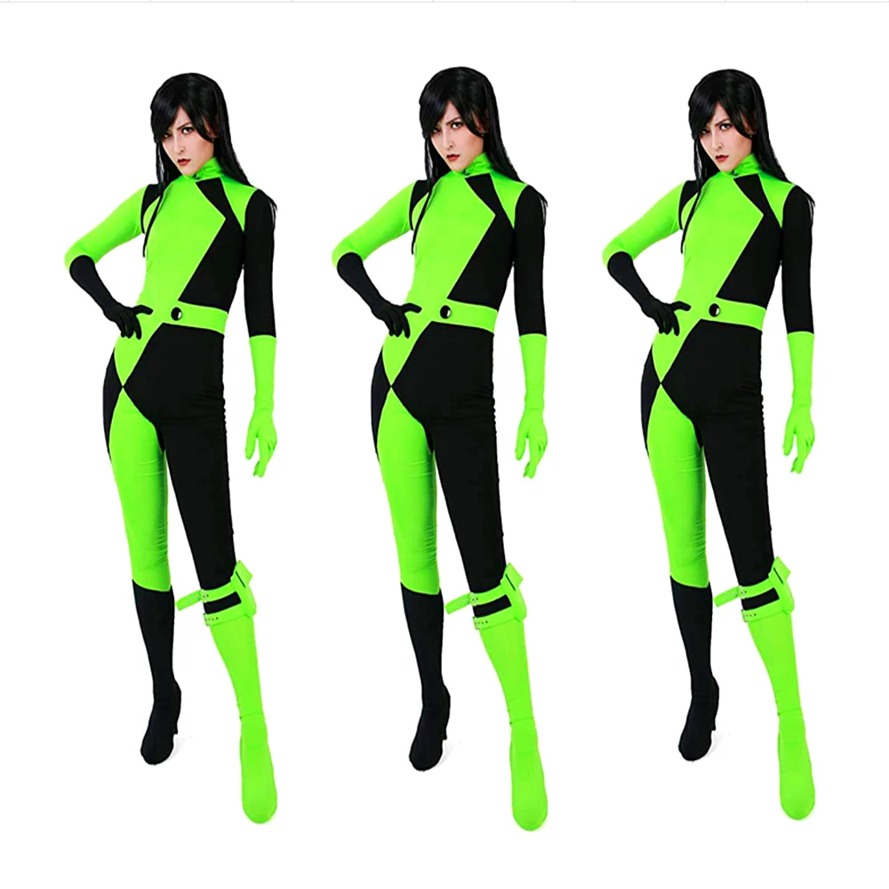 Высокая эластичность женский Shego Боди Косплей Костюм для Хэллоуина Карнавал