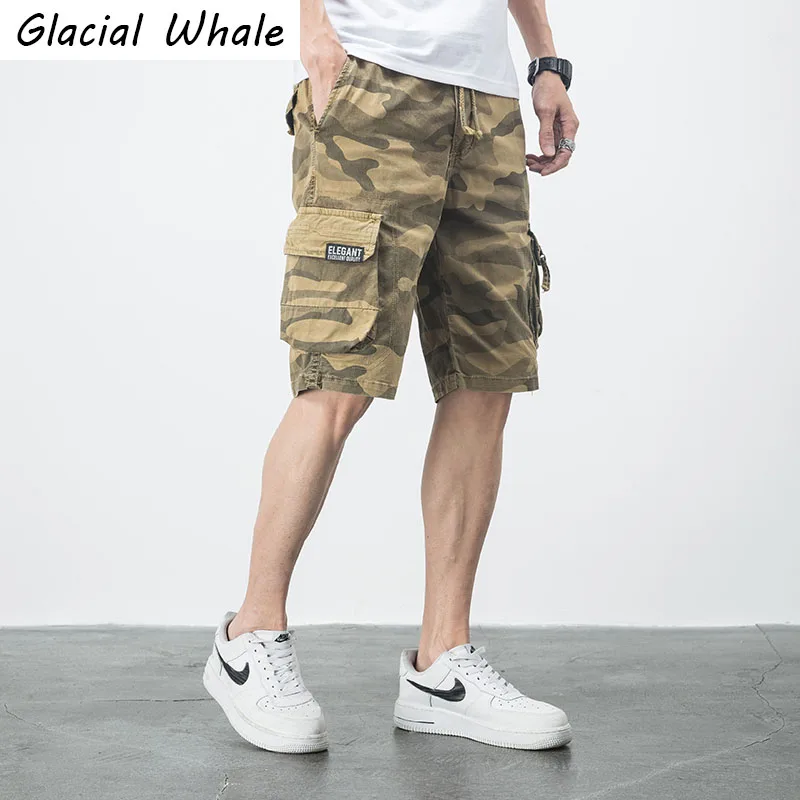 

GlacialWhale Mens Cargo Shorts Men Summer Camouflage Side Pockets Hip Hop Japanese Streetwear Harajuku Male Pants Shorts For Men