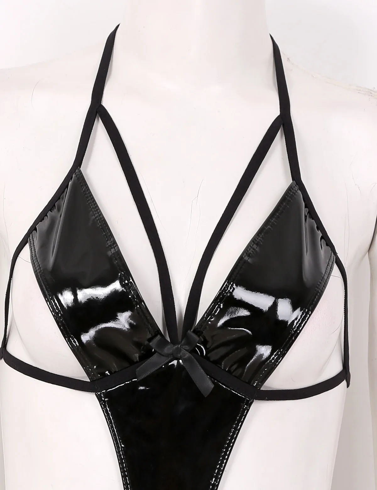 Нижнее белье женское из лакированной кожи эластичный боди на бретелях-спагетти с