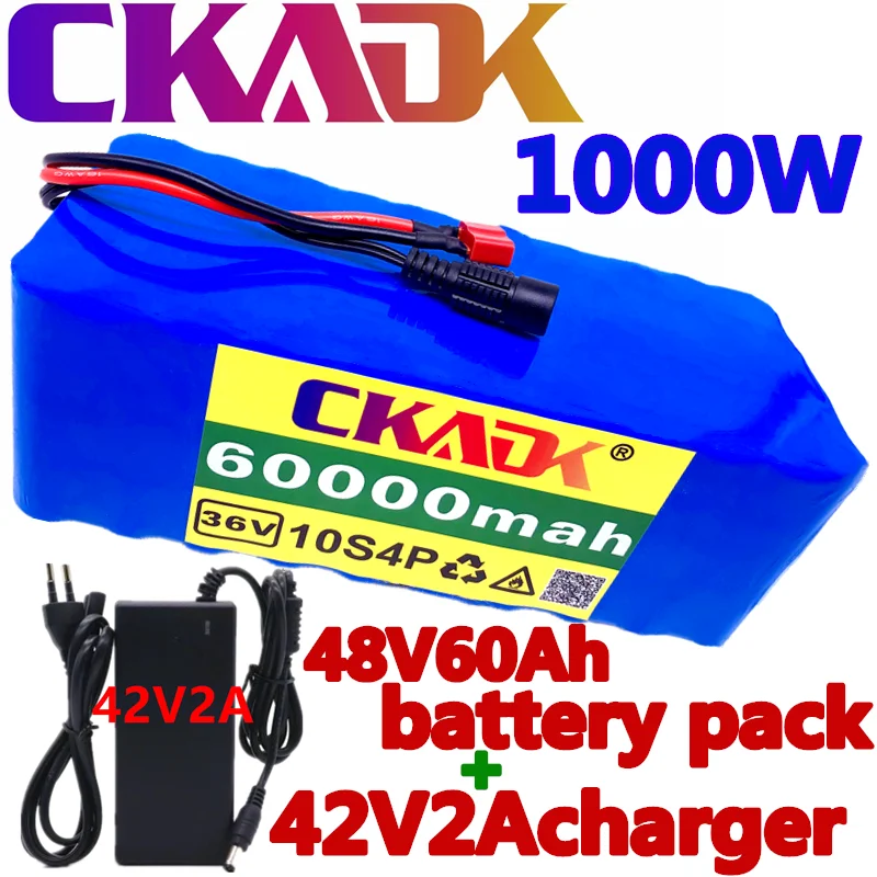 2021 Original 36V battery 10S4P60Ah battery pack 1000W high power battery 42V 60000mAh Ebike electric bike BMS+42V2A Charger