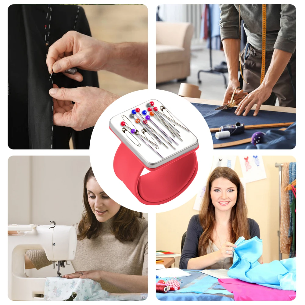 

3 Colors Sewing Pincushion Wrist Hand Magnetic Needle Pad Safety Pin Cushion Storage Apparel Pin Holder Sewing Supplies
