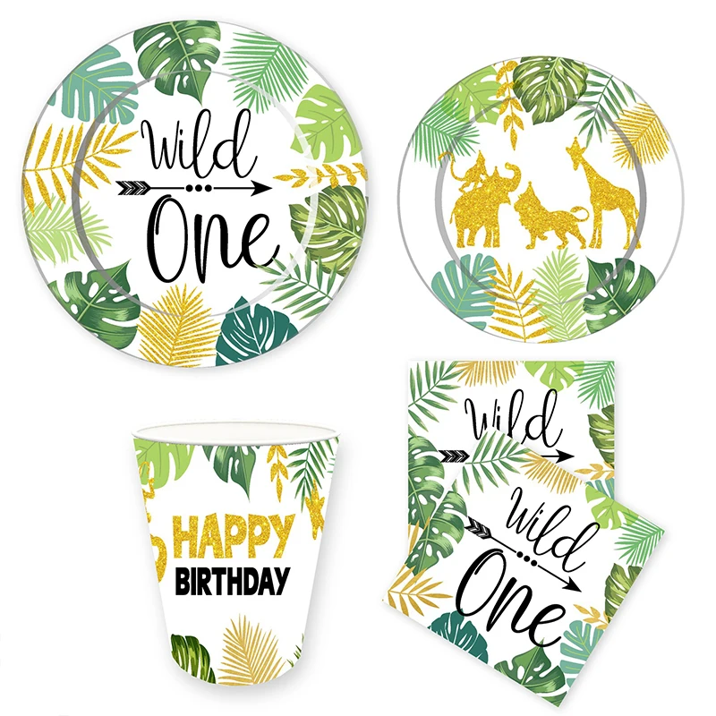 Вечерние одноразовые столовые приборы Wild ONE Birthday Jungle Декорации для сафари в