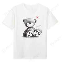 cute teddy bear t shirt fashion trend bear pattern top men and women universal cotton o neck bear t shirt