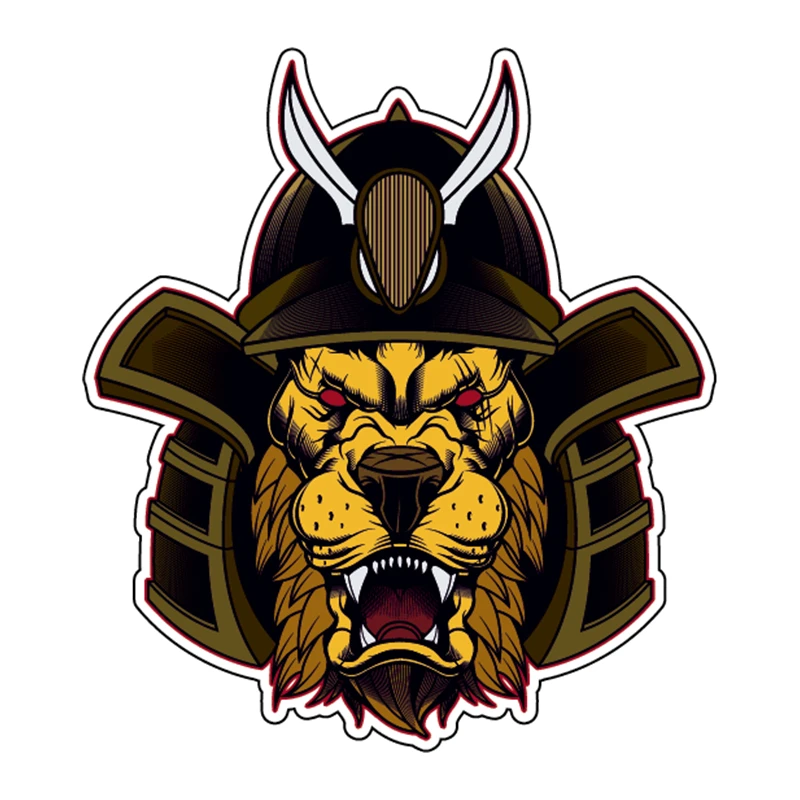 S40589 # самоклеящаяся наклейка Лев в самурае автомобильная самурайском шлеме на