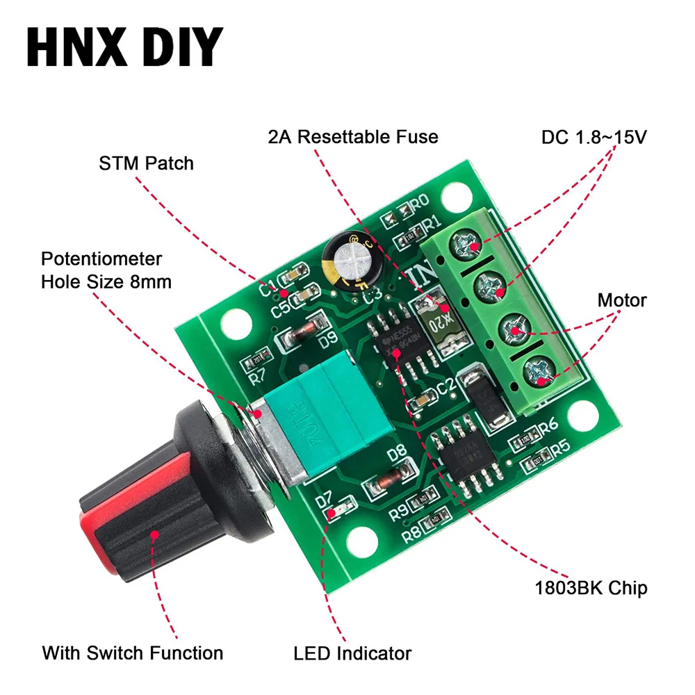

DC 1.8V 3V 5V 6V 12V 2A PWM Motor Speed Controller Low Voltage Motor Speed Control Switch PWM Adjustable Drive Module
