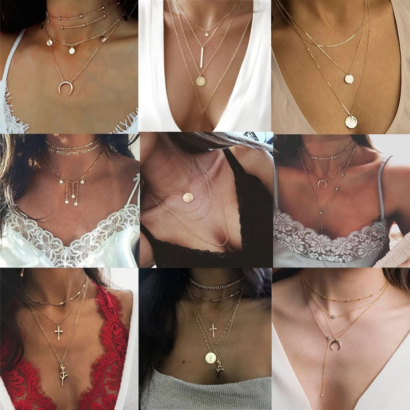 Женское многослойное ожерелье с искусственным жемчугом луной звездой