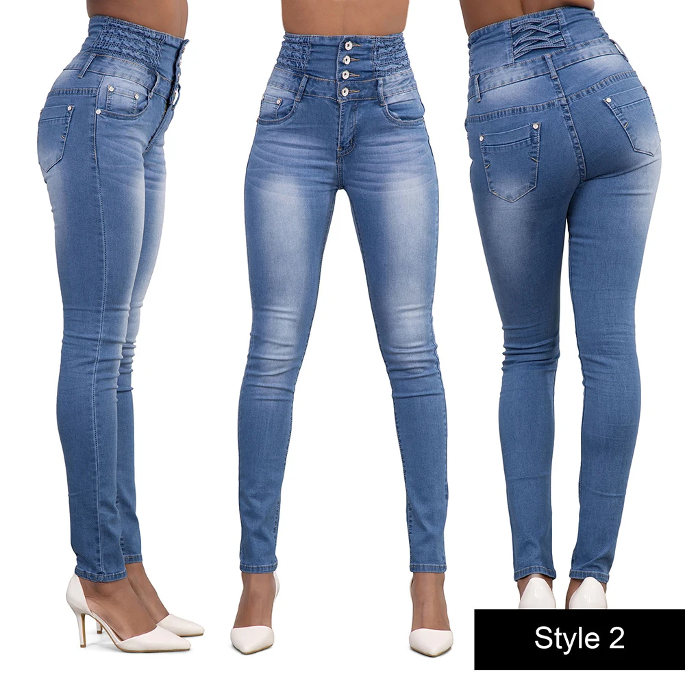 

Fashion Female Denim Pants Women Retro Solid Sexy Jeans Stretch Buttons Pencil Trousers Street Skinny High Waist Long Pants D30
