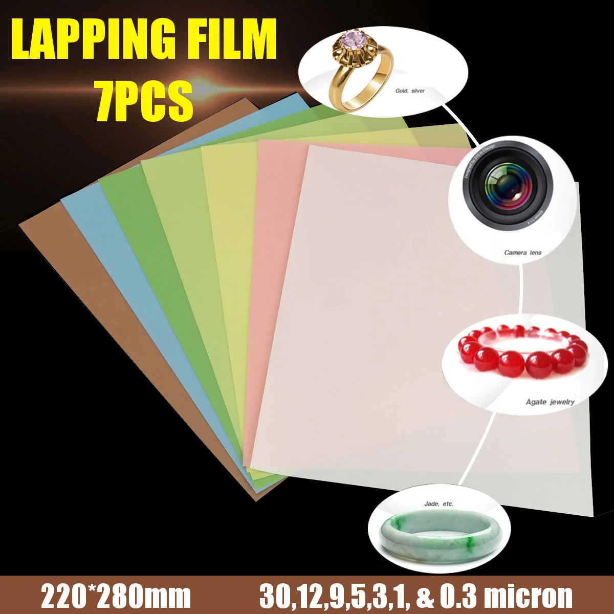 

8.5x11 Microfinishing Sheet Lapping Film Assortment 30,12,9,3,1,5 0.3Micron M