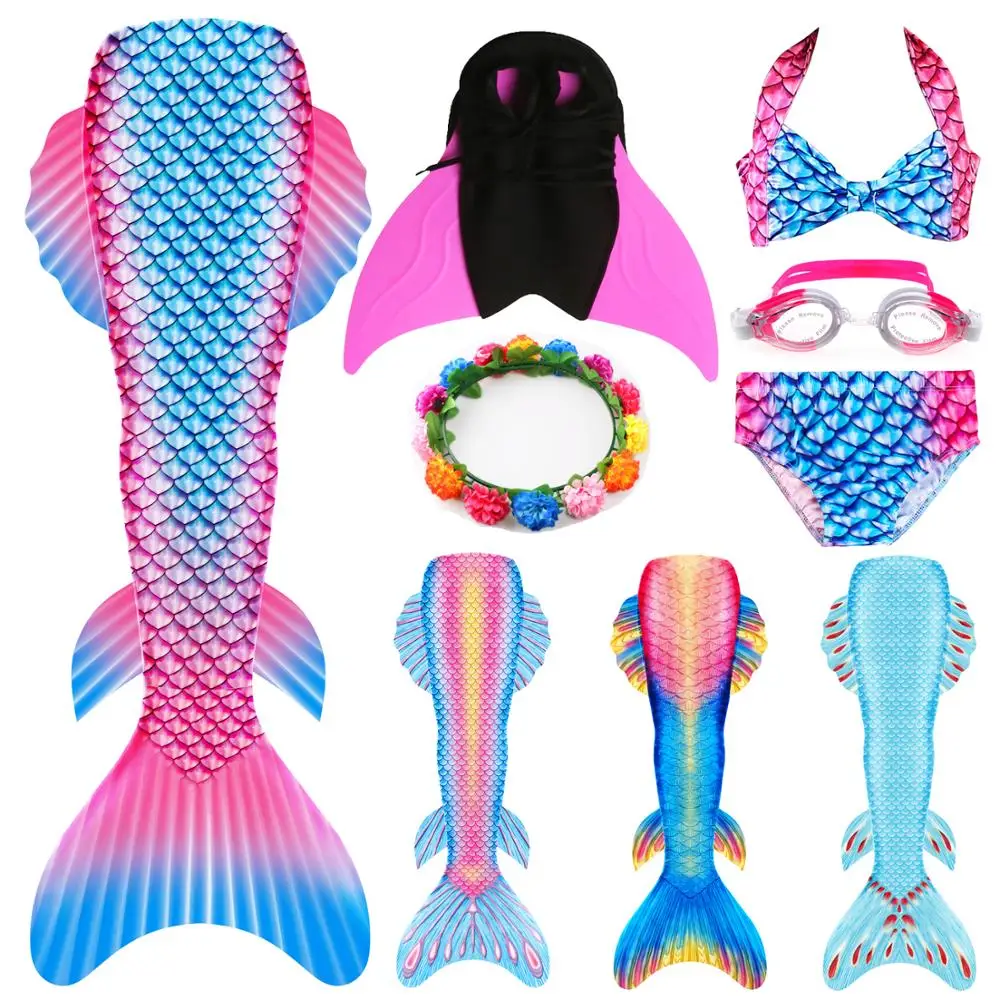 Хвост русалки для плаванья девочек детский костюм с хвостами купальный