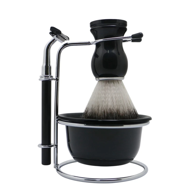 

4Pcs Men Beard Shaving Set With Razor Brush Bowl Stand Holder Razor Mustache Shaving Tools