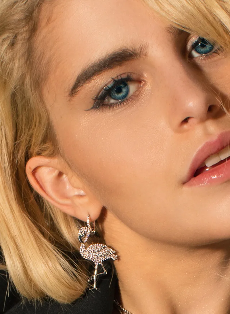 Новые модные серьги стразы с розовым Фламинго Асимметричные циркониевые микро