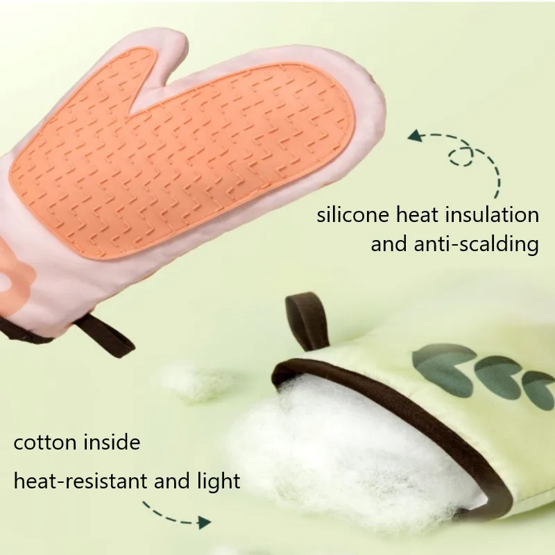 

1Pair Kitchen Insulation Gloves Cotton And Silicone Double-layer Design Heat Resistance BBQ Oven Potholder Pad Baking Tool Thick