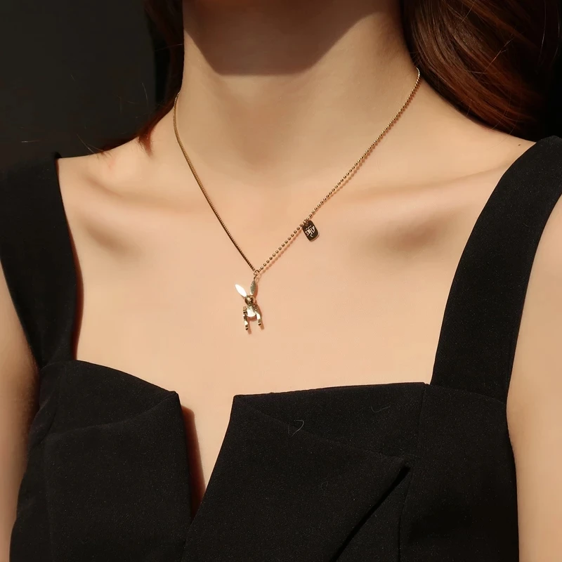 

YUN RUO 2021 18 K Gold Plated Lucky Rabbit Pendant Necklace Fashion 316 L Titanium Steel Jewelry Woman Birthday Gift Never Fade
