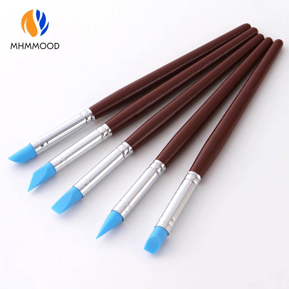 5 шт. резьба по гончарной глине инструменты деревянная ручка силикон головка