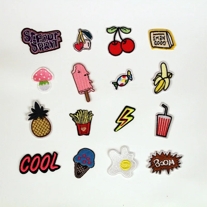 

50pcs/lot Mushroom Letter Fruit Embroidery Patches Letters Clothing Decoration Accessories Diy Iron Heat Transfer Applique