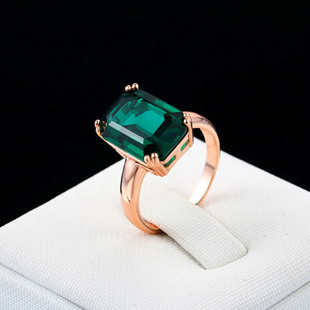 Квадратные изумруды зеленые кристаллические кольца для женщин 18k цвета розового