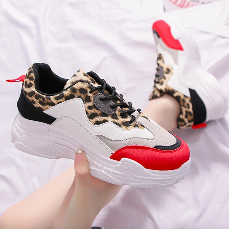 Leopard women shoes Женские кроссовки; коллекция года; Осенняя женская повседневная обувь из искусственной кожи; обувь на плоской платформе; Весенняя дышащая модная женская обувь с леопардовым принтом - Цвет: Leopard women shoes