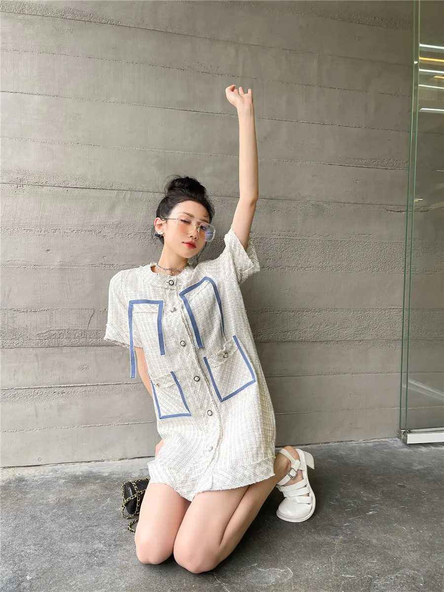 

women summer plaid midi dress 2361#