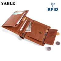 new vintage cowhide anti magnetic mens wallet leather leisure wallet multiple card slots rfid genuine leather wallet men