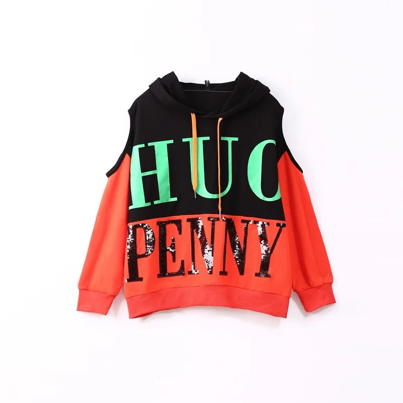 Streetwear Shirt Women's Spring 2020 New Hooded Pullover Long Sleeve Knitted Letter Splicing Thin BF Tops For Women Z3 |