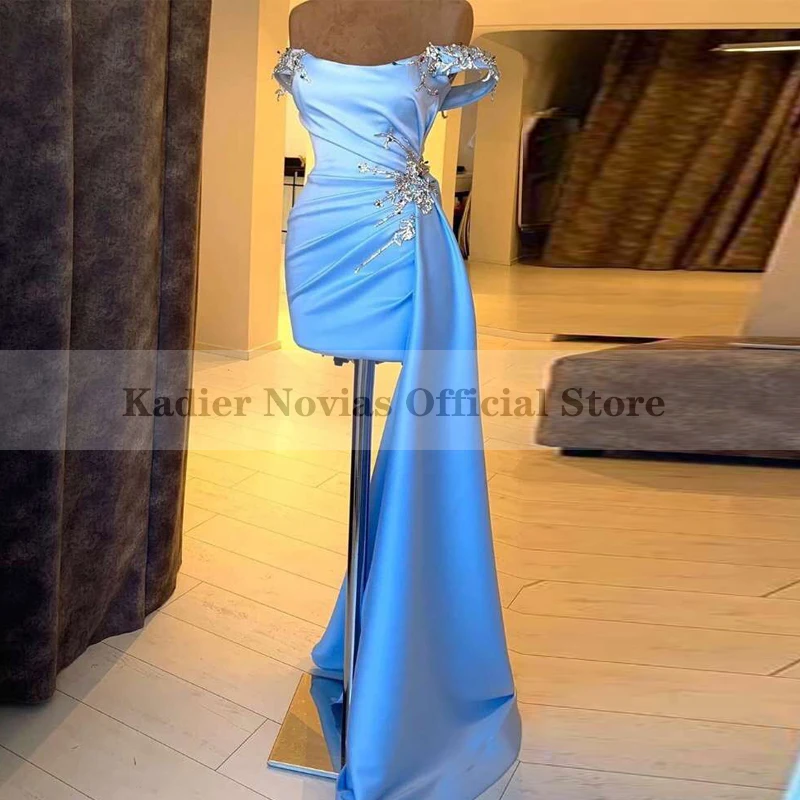 

Соблазнительные синие платья для выпускного вечера 2022, вечернее коктейльное платье знаменитости с открытыми плечами, праздничное платье